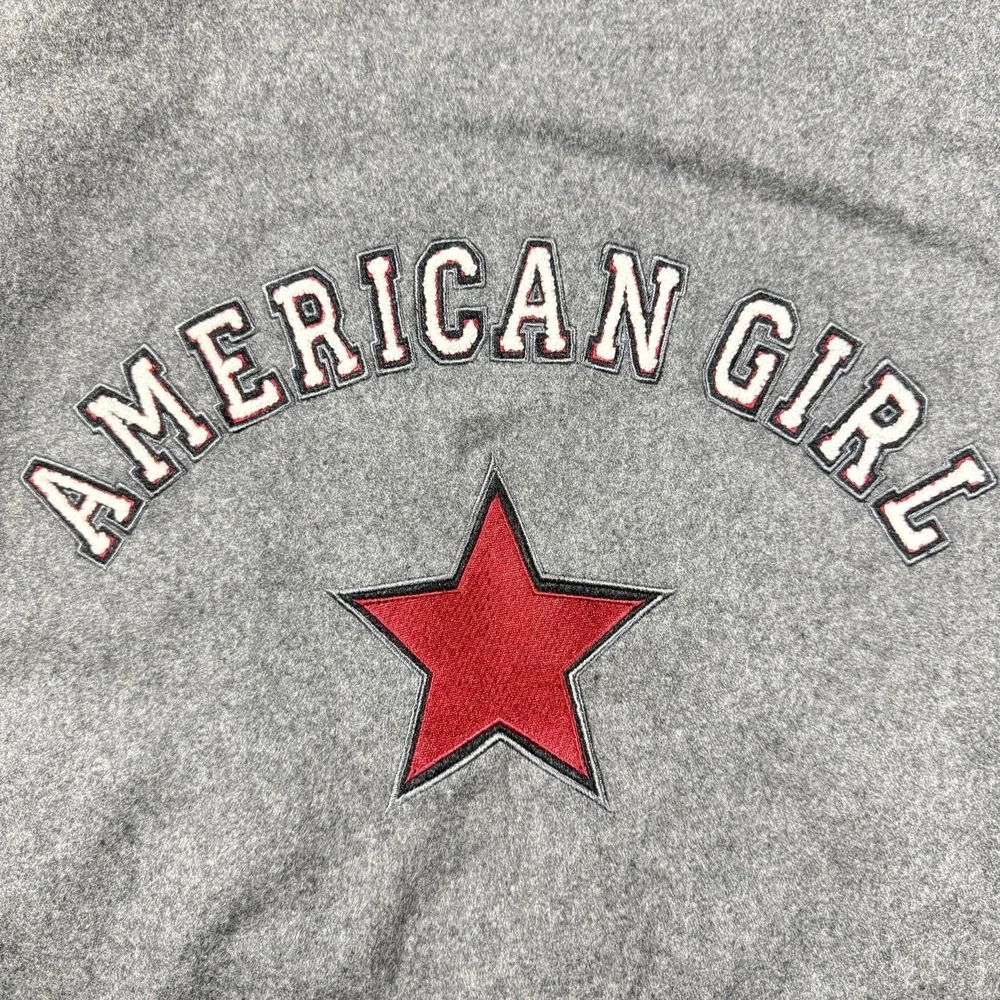 American‎ Girl Jacket Girls L Gray Black Varsity Letterman Snap Front Star Logo